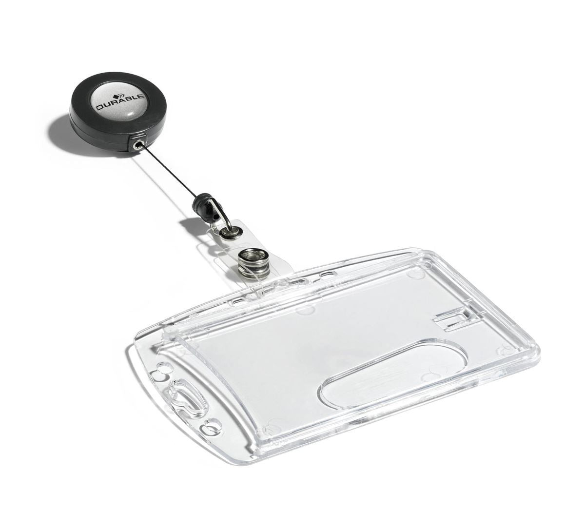 Durable Enclosed Security Pass ID Holder with Badge Reel | 10 Pack | Clear