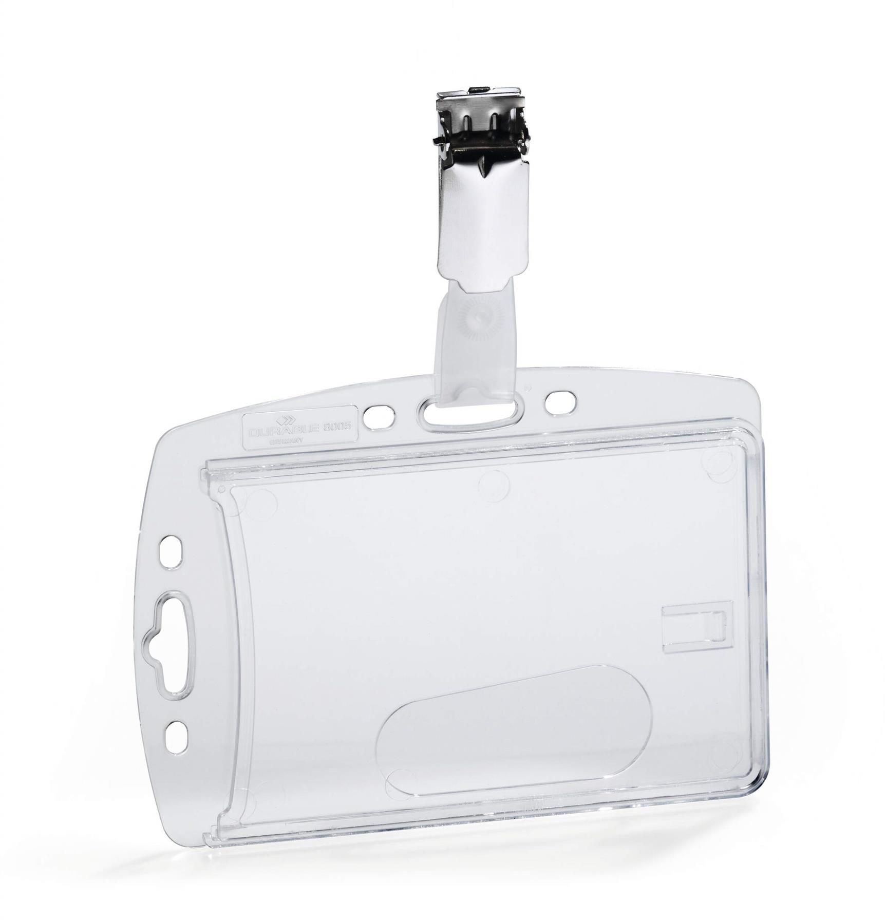 Durable Security Pass Plastic ID Badge Card Holder with Clip | Clear