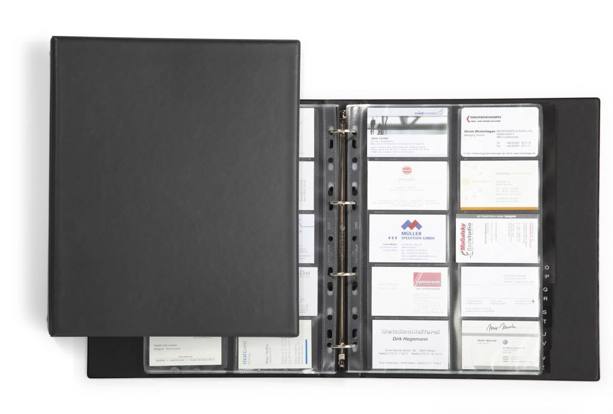 Durable VISIFIX 400 Business Card Ring Binder Album | A-Z Index Tabs | A4 Black