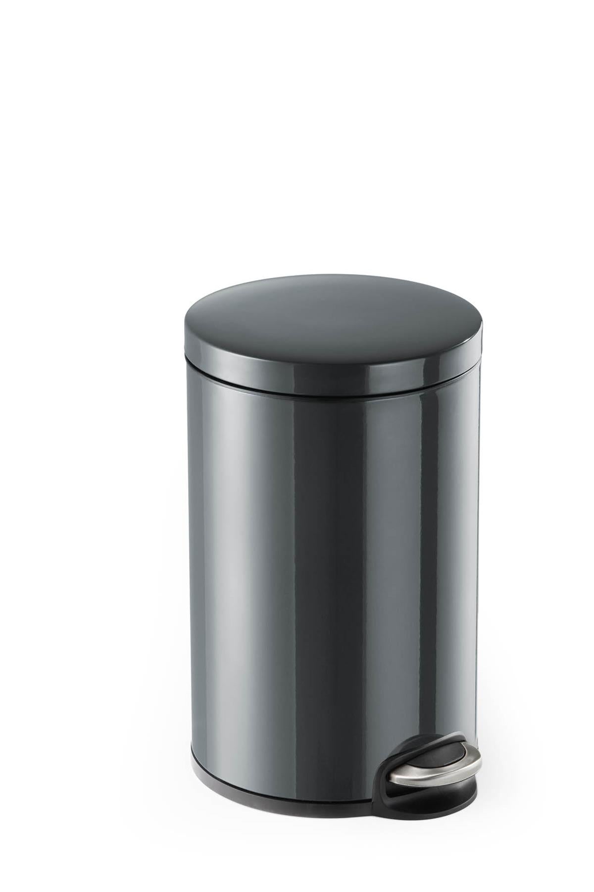 Durable Gloss Finish Round Metal Pedal Bin | 12 Litre | Charcoal Grey