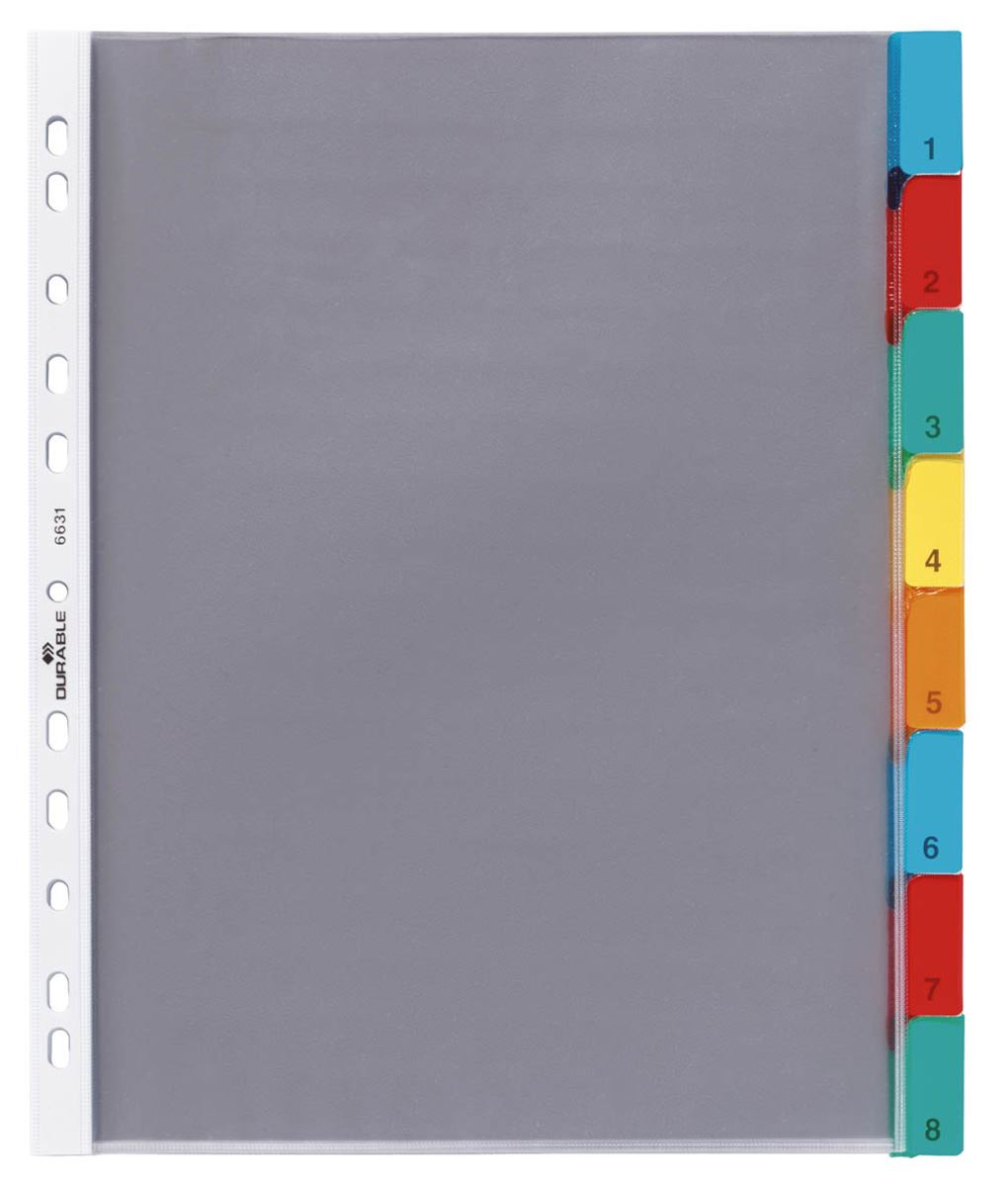 Durable 8 Part Replacable Tab Numbered Colour Coded Punched Index Divider | A4