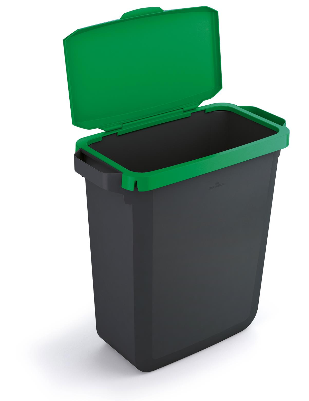 Durable DURABIN ECO Recycled Black Recycling Bin + Green Hinged Lid | 60L