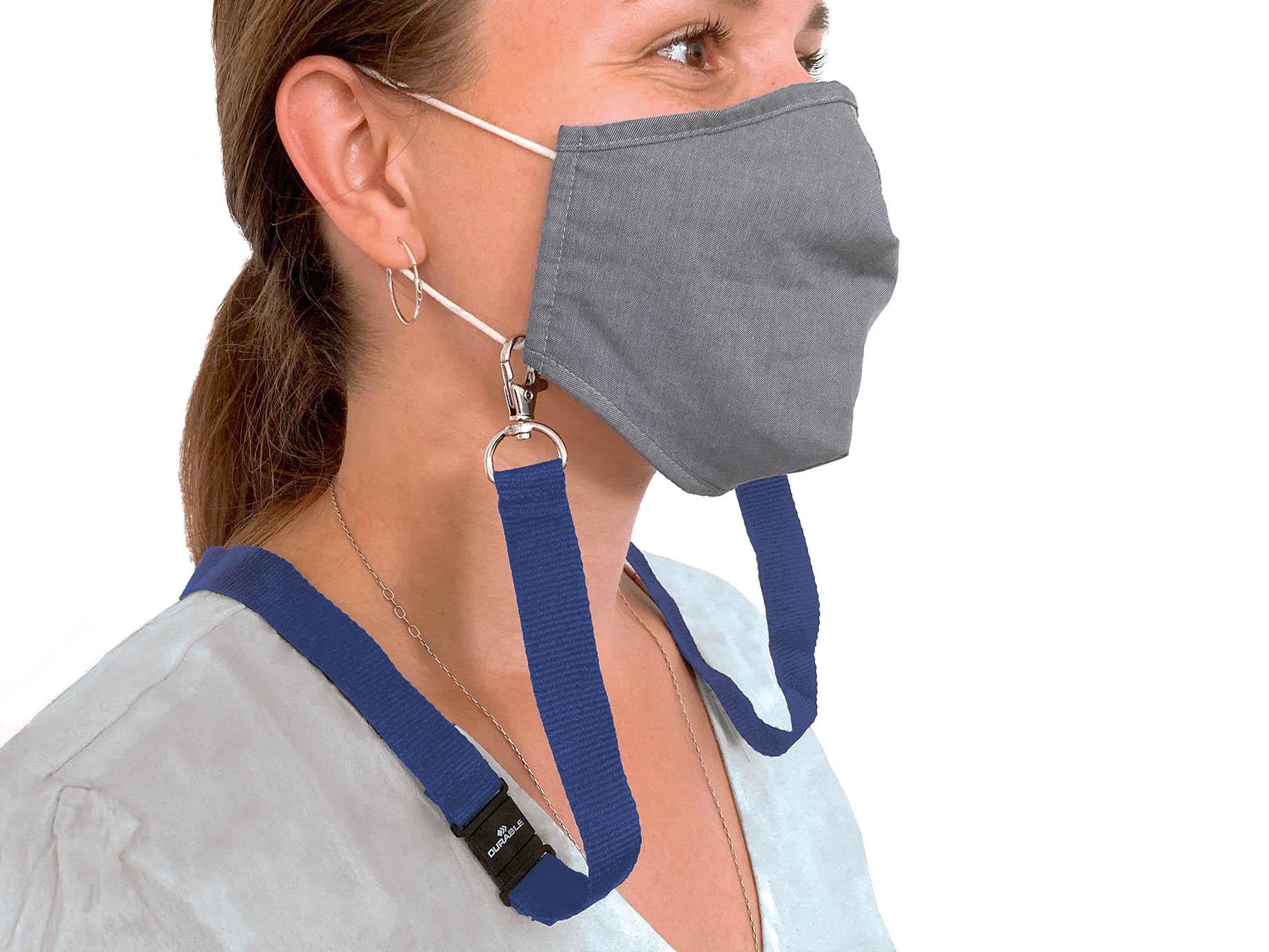 Durable 2 Clip Soft Face Mask Lanyards with Saftey Release | Blue