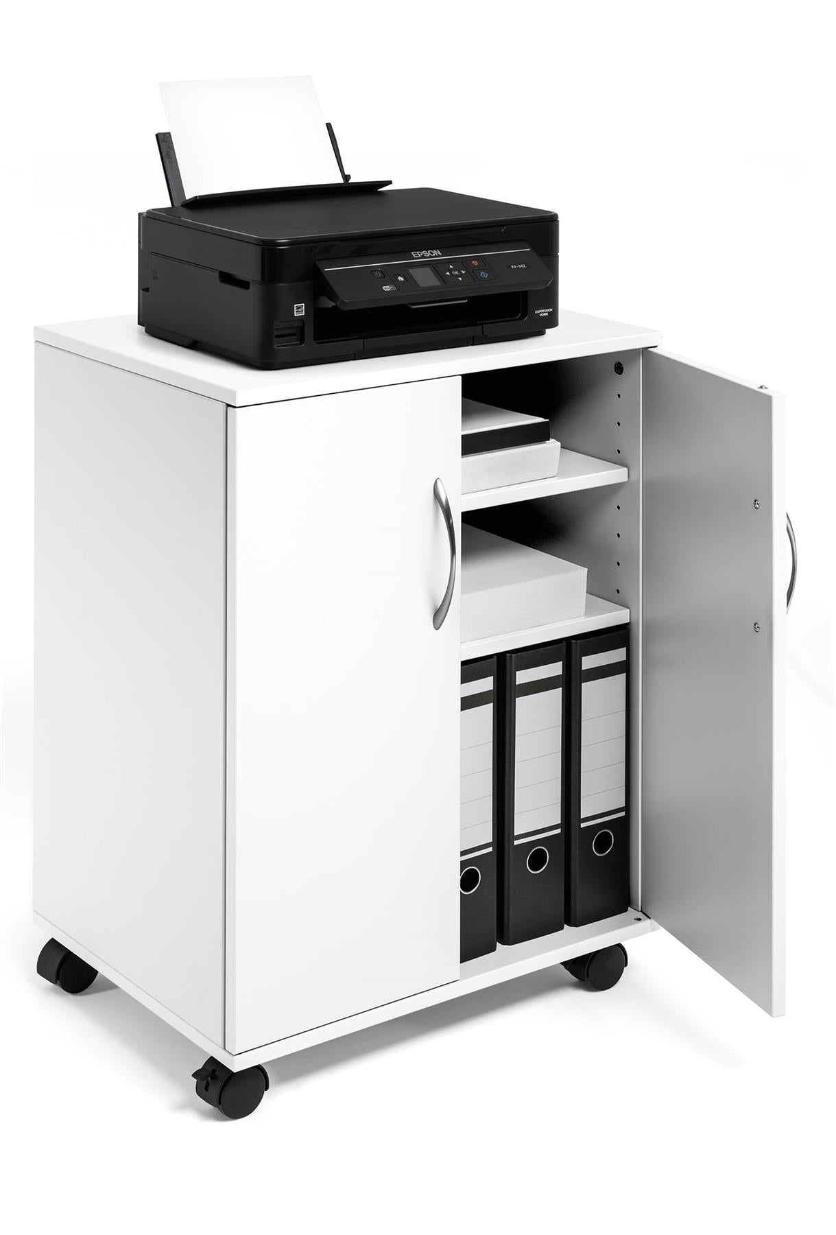 Durable 2 Door Office Filing Storage Trolley on Wheels | 75cm White