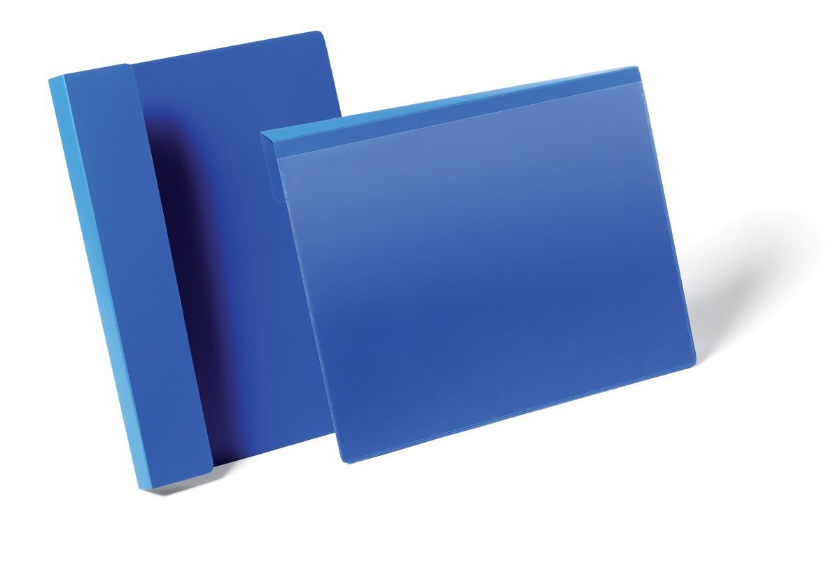 Durable Hanging Ticket Holder Label Pocket Document Pouch | 50 Pack | A4 Blue