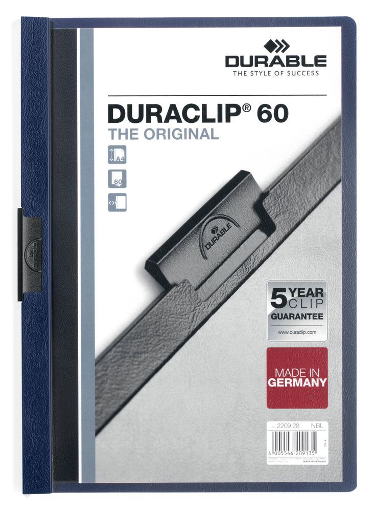 Durable DURACLIP 60 Sheet Document Clip File Folder | 25 Pack | A4 Midnight Blue