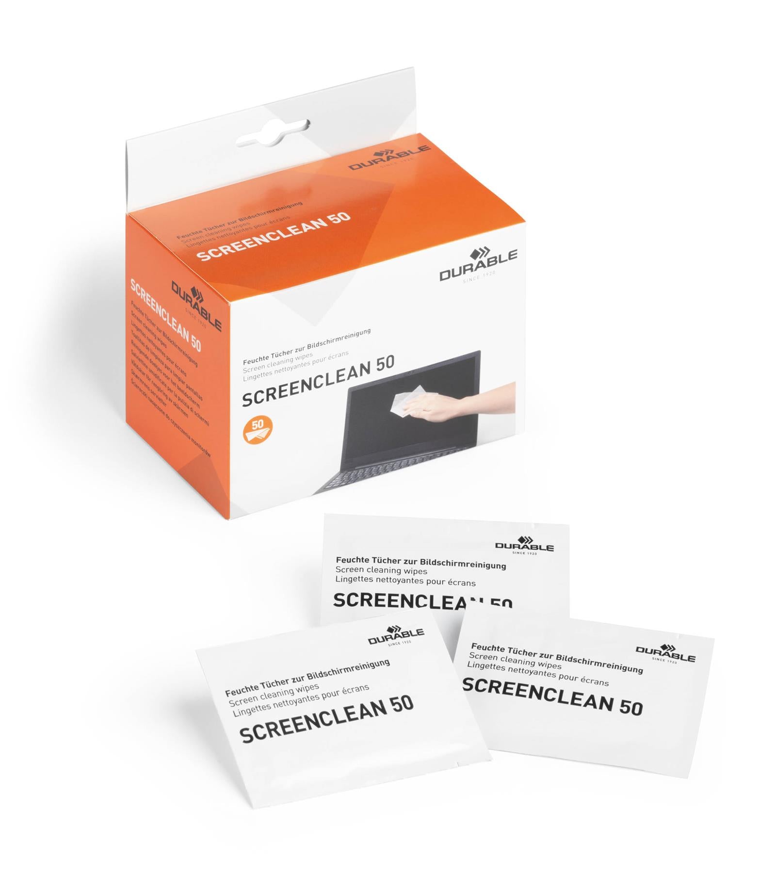 Durable SCREENCLEAN Streak-Free Biodegradable Screen Cleaning Wipes | 50 Sachets