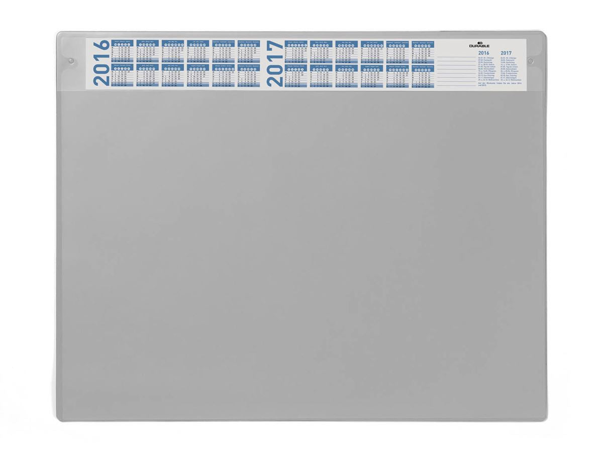 Durable Clear Overlay Calander Desk Mat Notes Protector Pad | 65x52 cm | Grey
