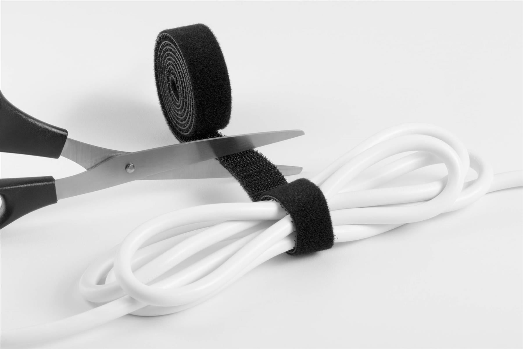 Durable CAVOLINE Hook and Loop Tape Cable Straps Tidy Roll Ties | 1m x 2cm Black