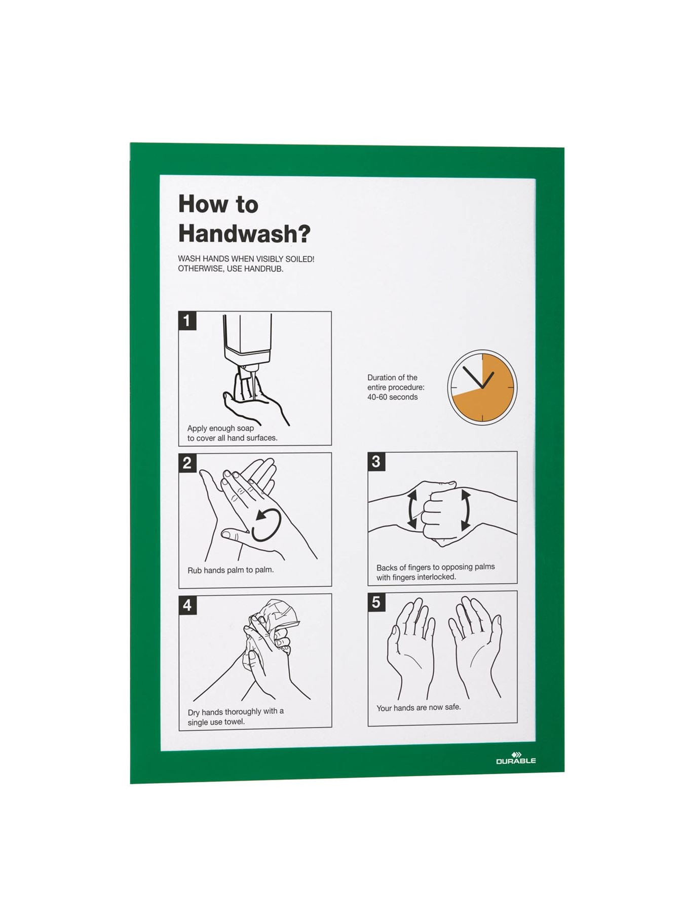 Durable DURAFRAME Self Adhesive Magnetic Signage Frame | 2 Pack | A4 Green