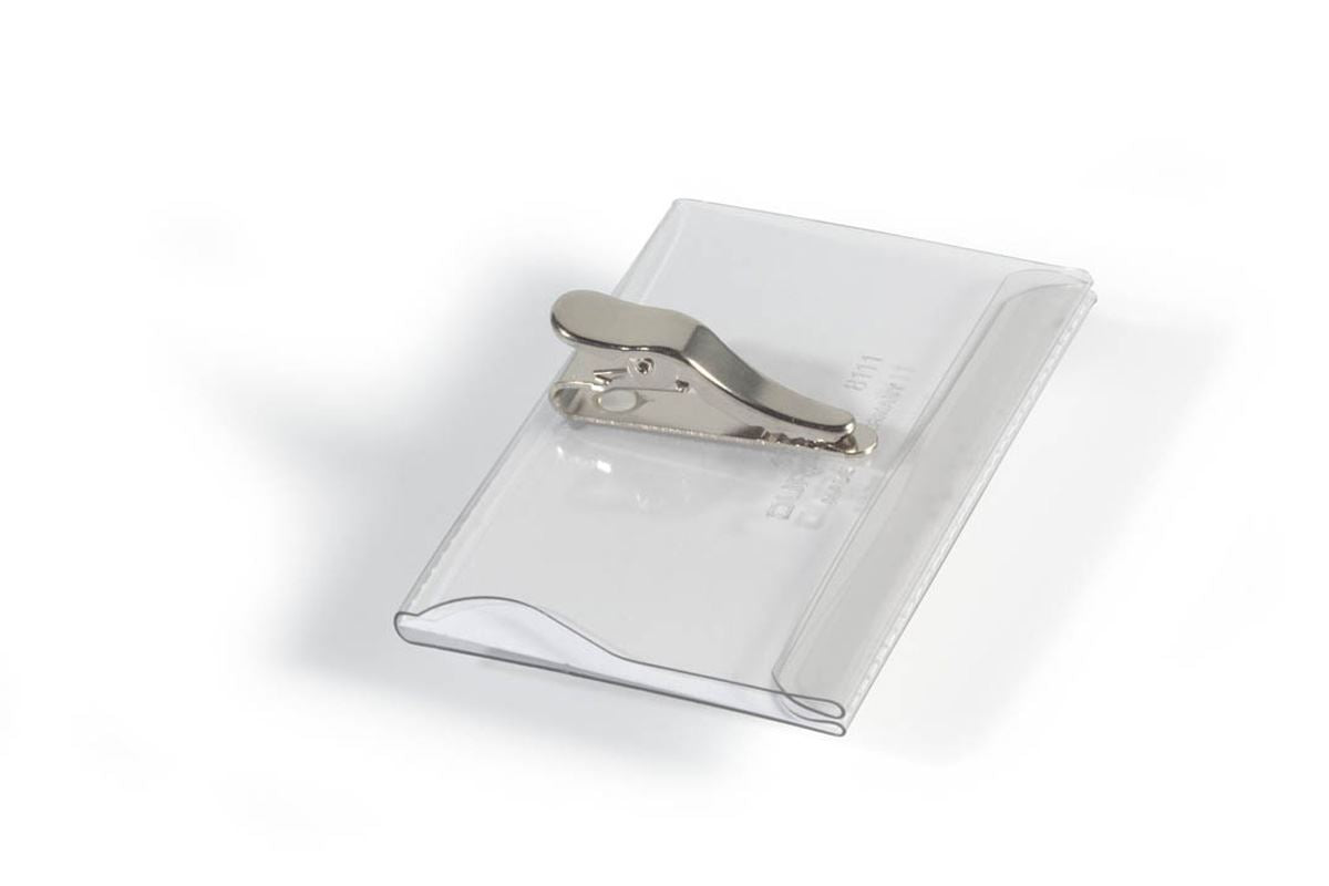 Durable Crocodile Clip Name Tag ID Badge Holders + Inserts | 25 Pack | 54 x 90mm