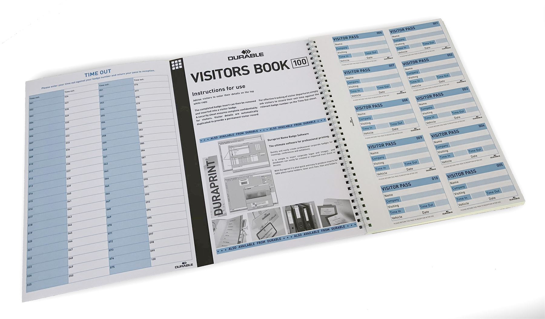 Durable PU Leather GDPR Visitor Book | 100 Name Badges & Security Sheet | Blue