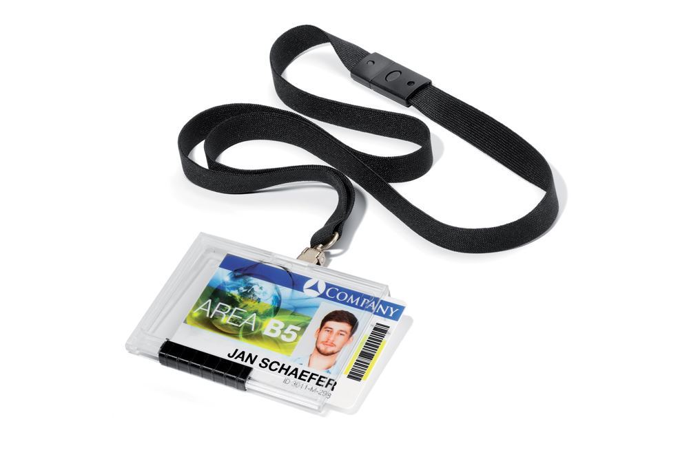 Durable PUSHBOX Security Pass ID Card Holders with Lanyards | 10 Pack | Clear