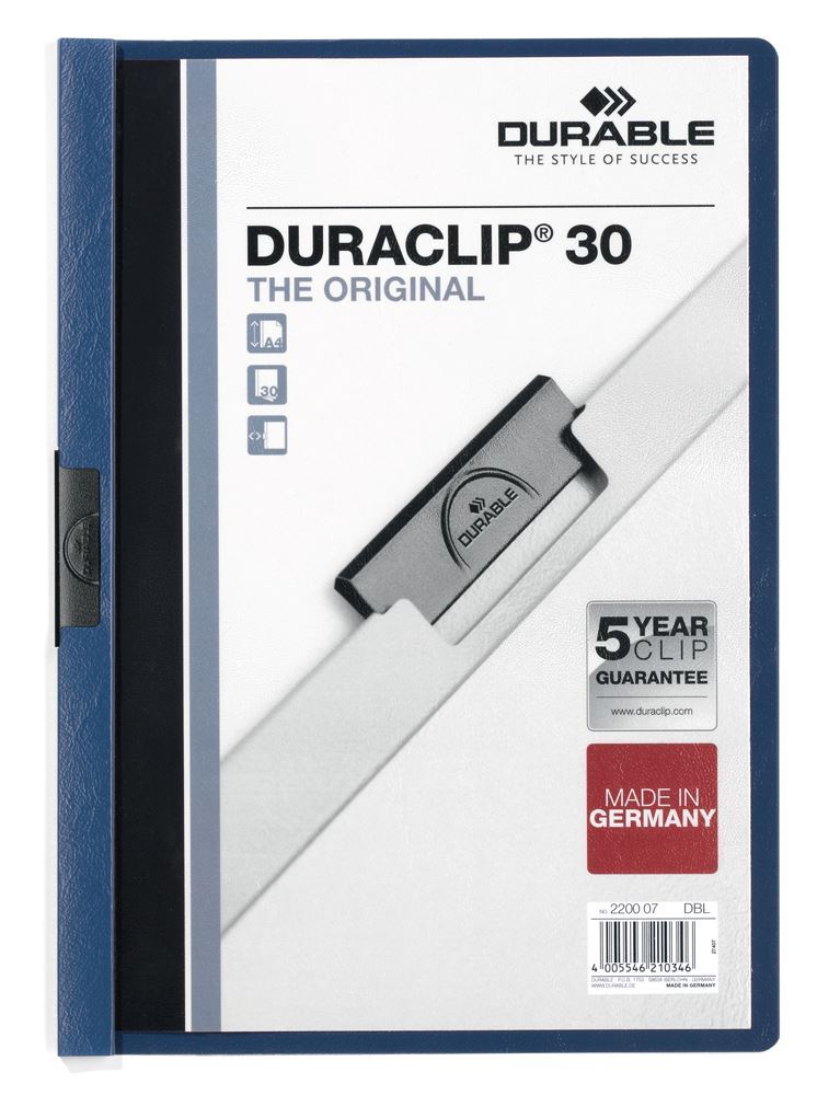 Durable DURACLIP 30 Sheet Document Clip File Folder | 25 Pack | A4 Dark Blue