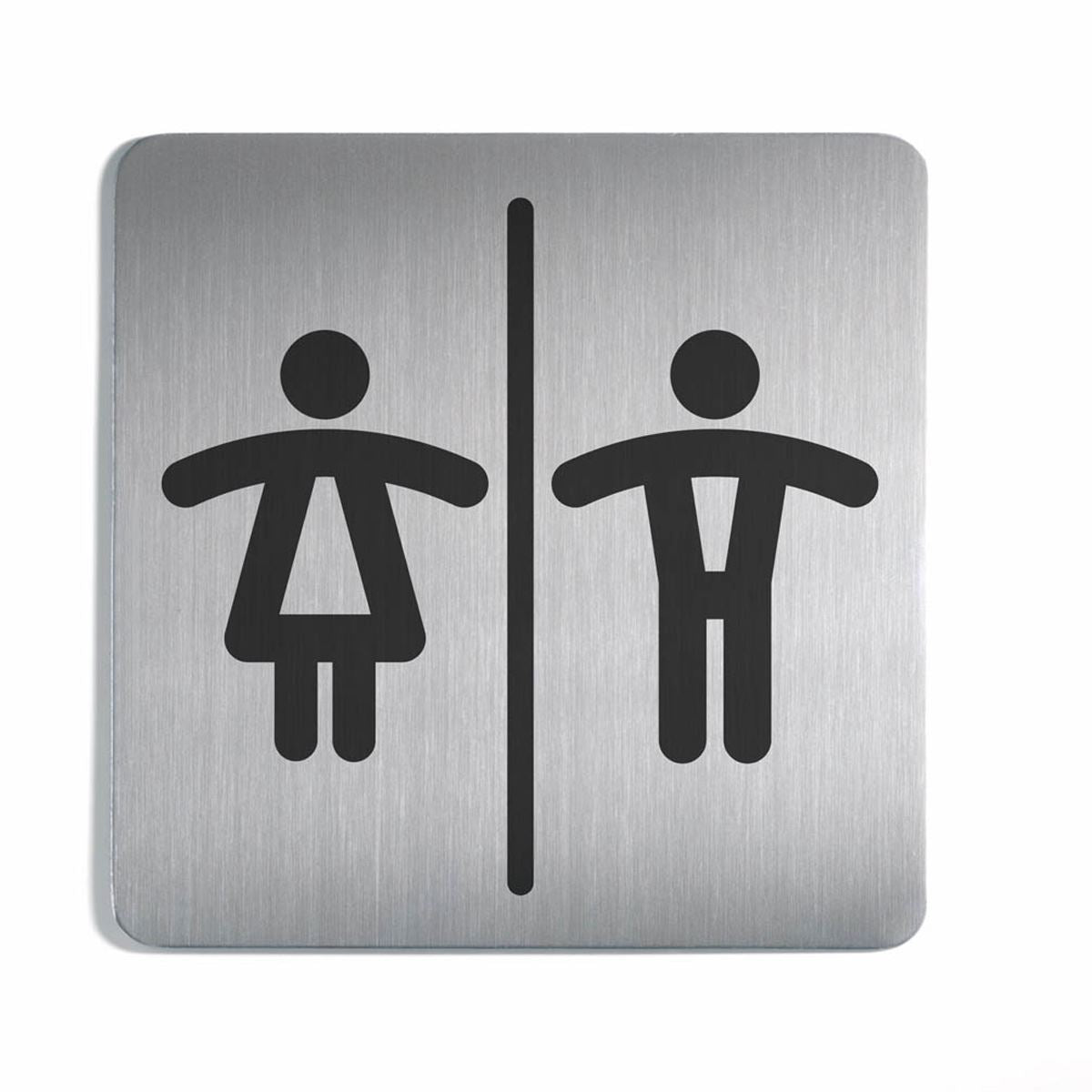 Durable Adhesive Unisex WC Symbol Square Bathroom Toilet Sign | Stainless Steel