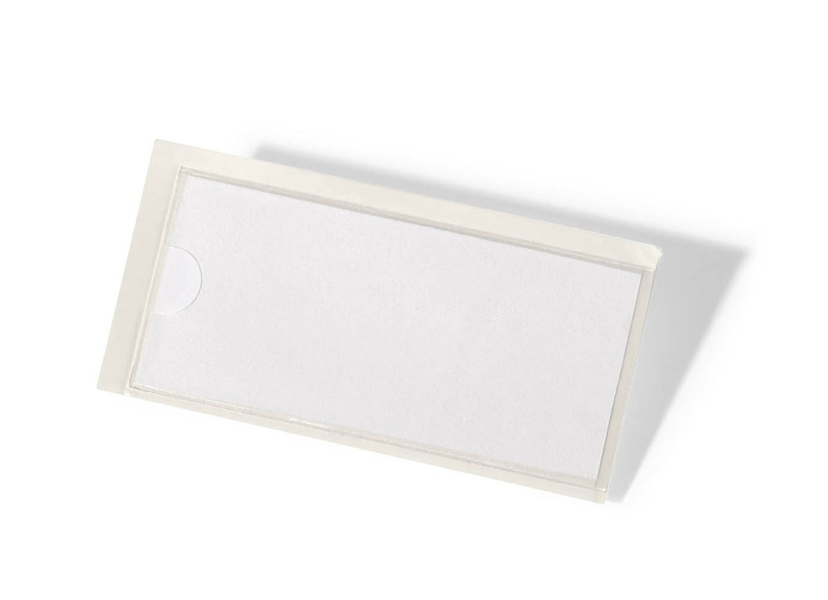 Durable POCKETFIX Self-Adhesive Clear Label Sleeve Pockets | 10 Pack | 32x76mm