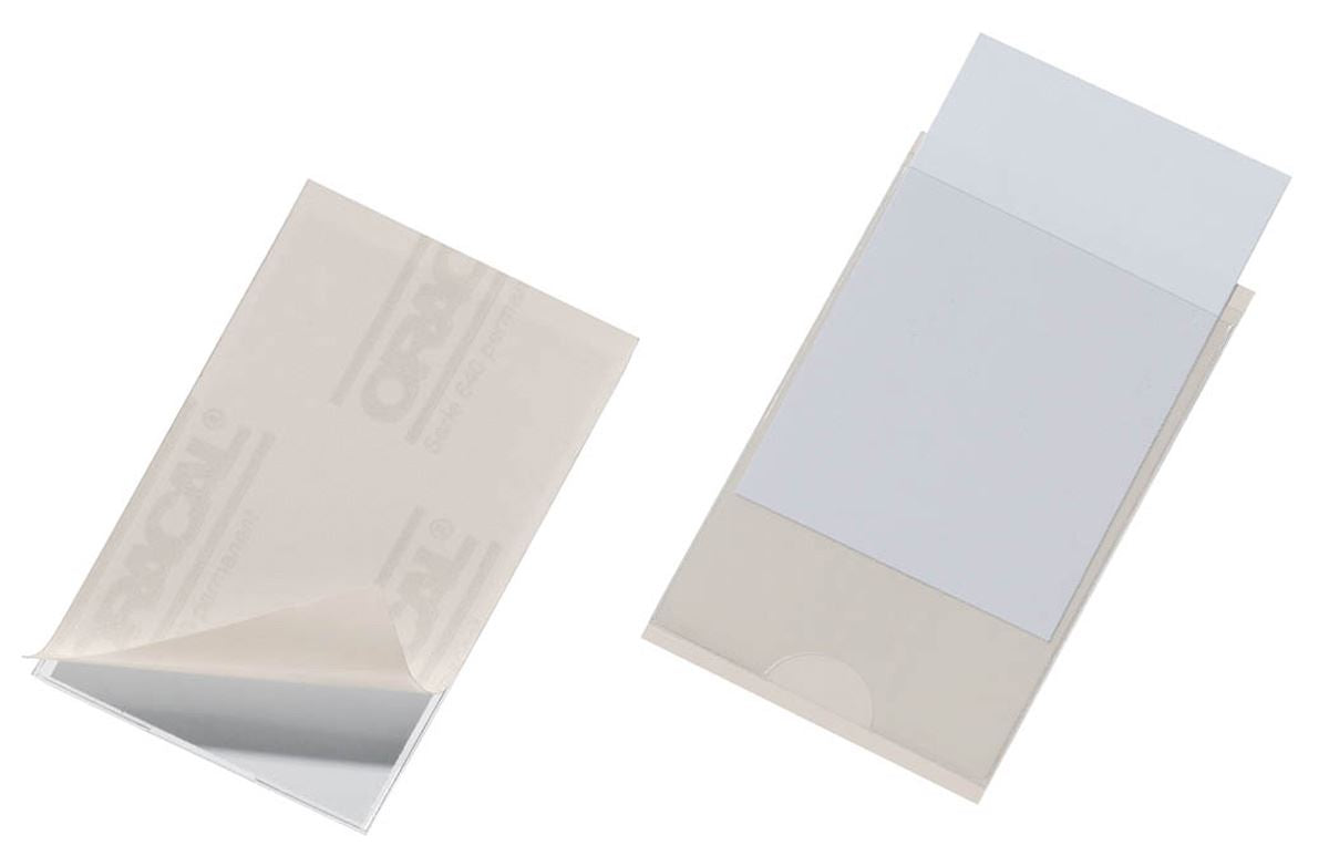 Durable POCKETFIX Adhesive Clear Label Pockets | 100 Pack No Inserts | 90 x 57mm