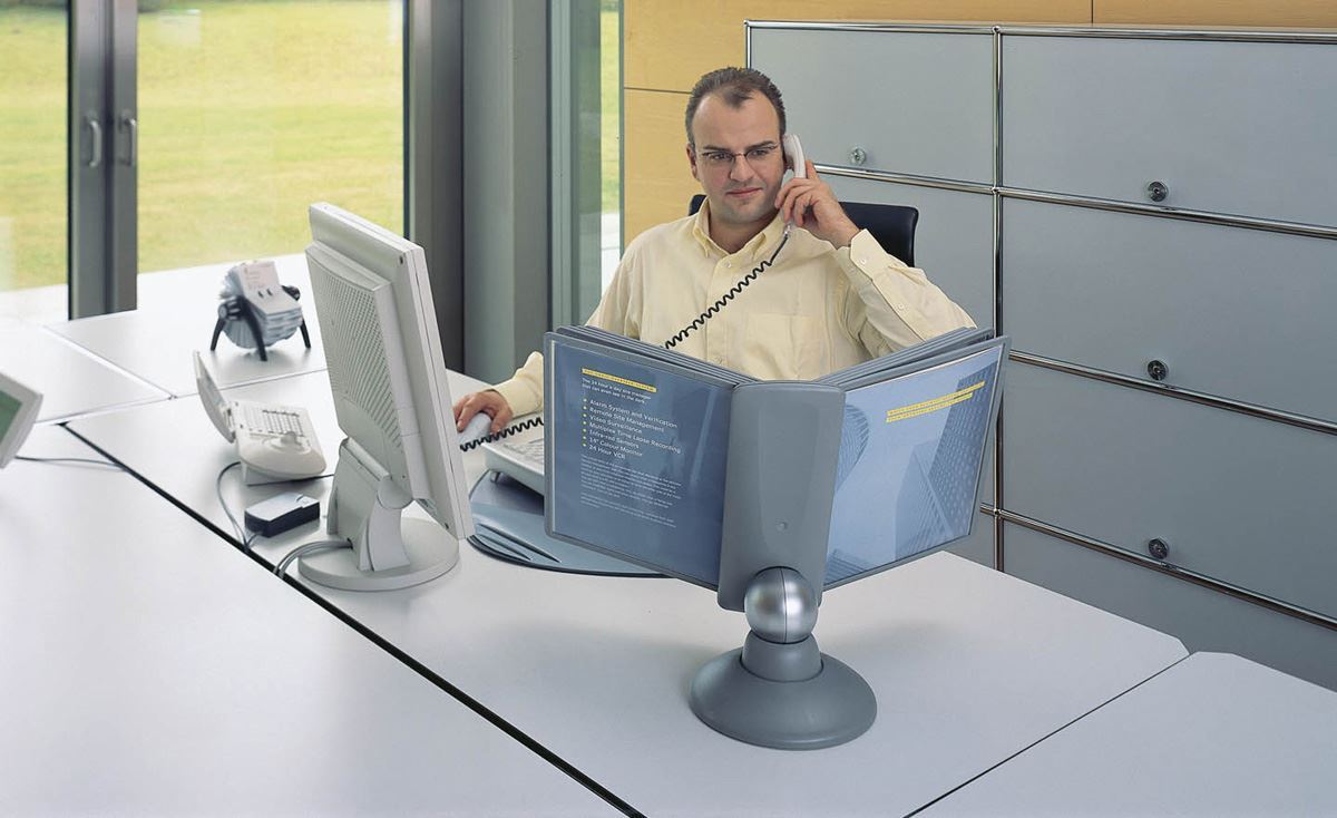 Durable SHERPA MOTION 360 Degree Desk Display Panel Stand | 10 Panels | A4 Grey