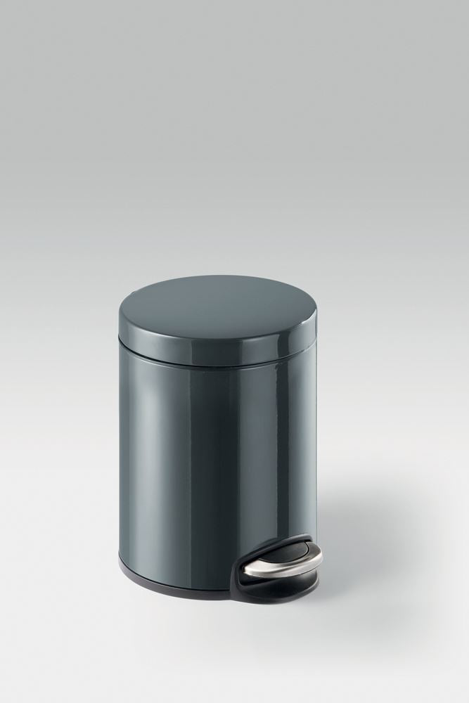 Durable Gloss Finish Round Metal Pedal Bin | 5 Litre | Charcoal Grey