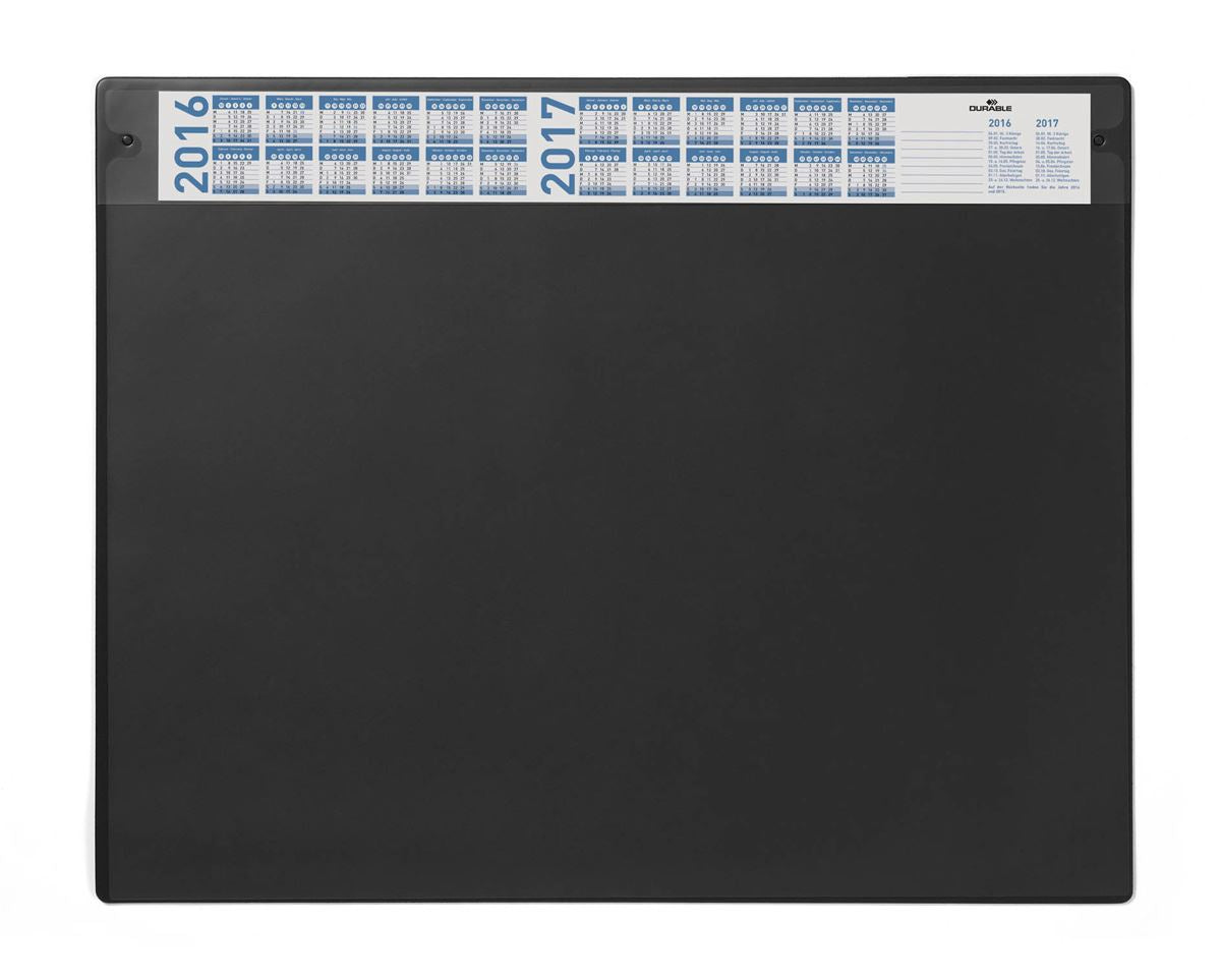 Durable Clear Overlay Calendar Desk Mat Notes Protector Pad | 65x52 cm | Black