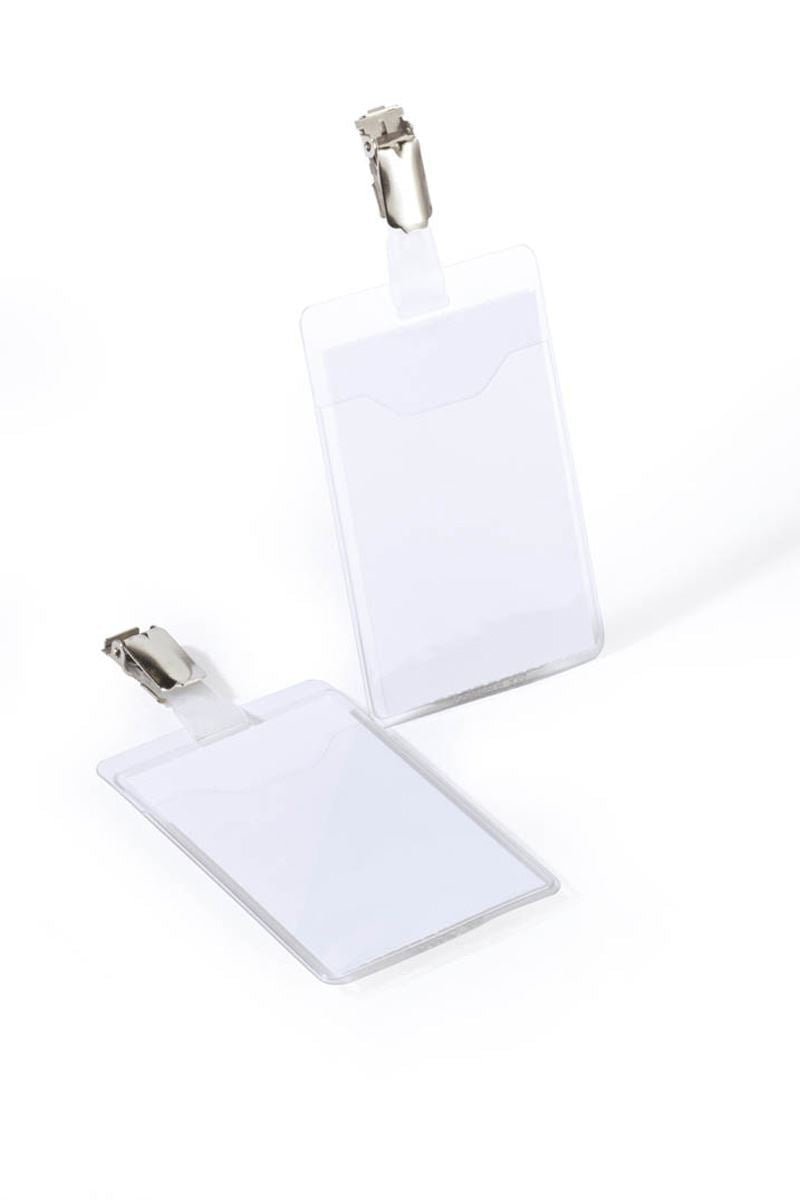 Durable Clip Name Tag ID Badge Holders + Cards | 25 Pack | Vertical 90 x 60mm