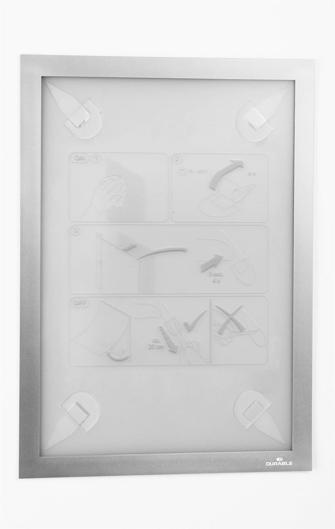 Durable DURAFRAME Wallpaper Self Adhesive Magnetic Signage Frame | A4 Silver