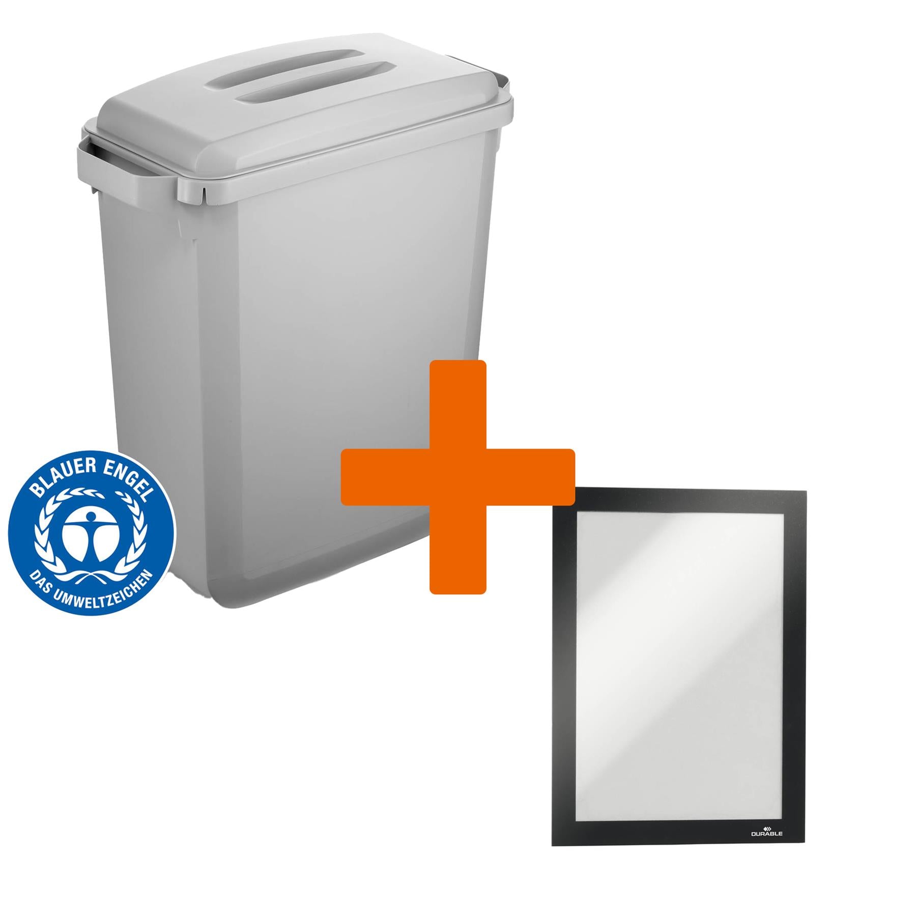 Durable DURABIN ECO Grey Recycling Bin with Grey Lid + Black Duraframe | 60L