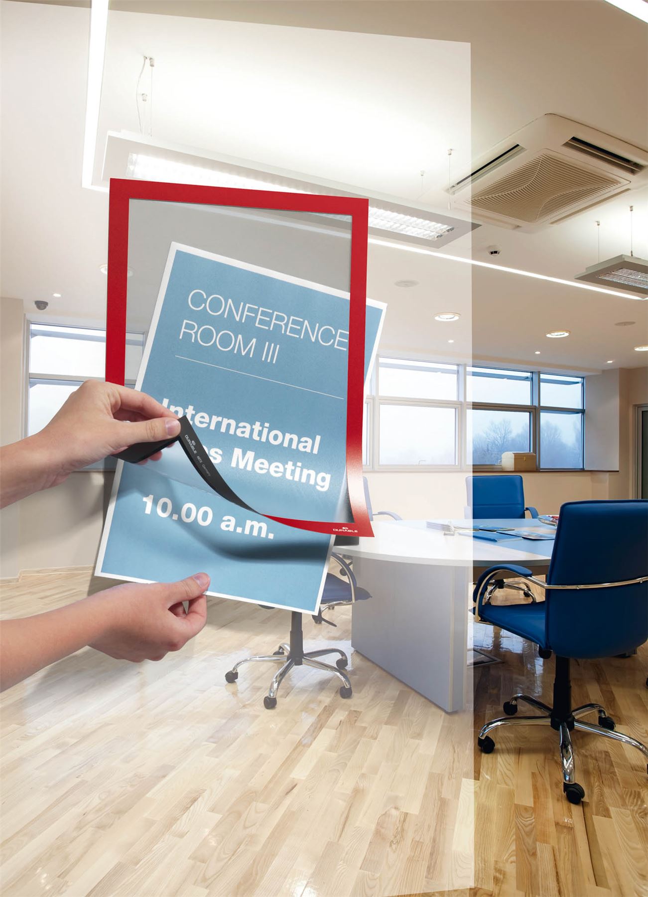 Durable DURAFRAME Self Adhesive Magnetic Signage Frame | 2 Pack | A4 Red