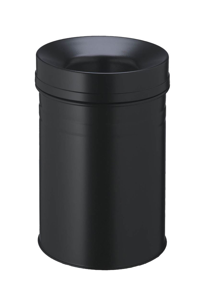 Durable Fire Extinguishing Metal Waste Bin SAFE+ | TUV Certified | 15L | Black