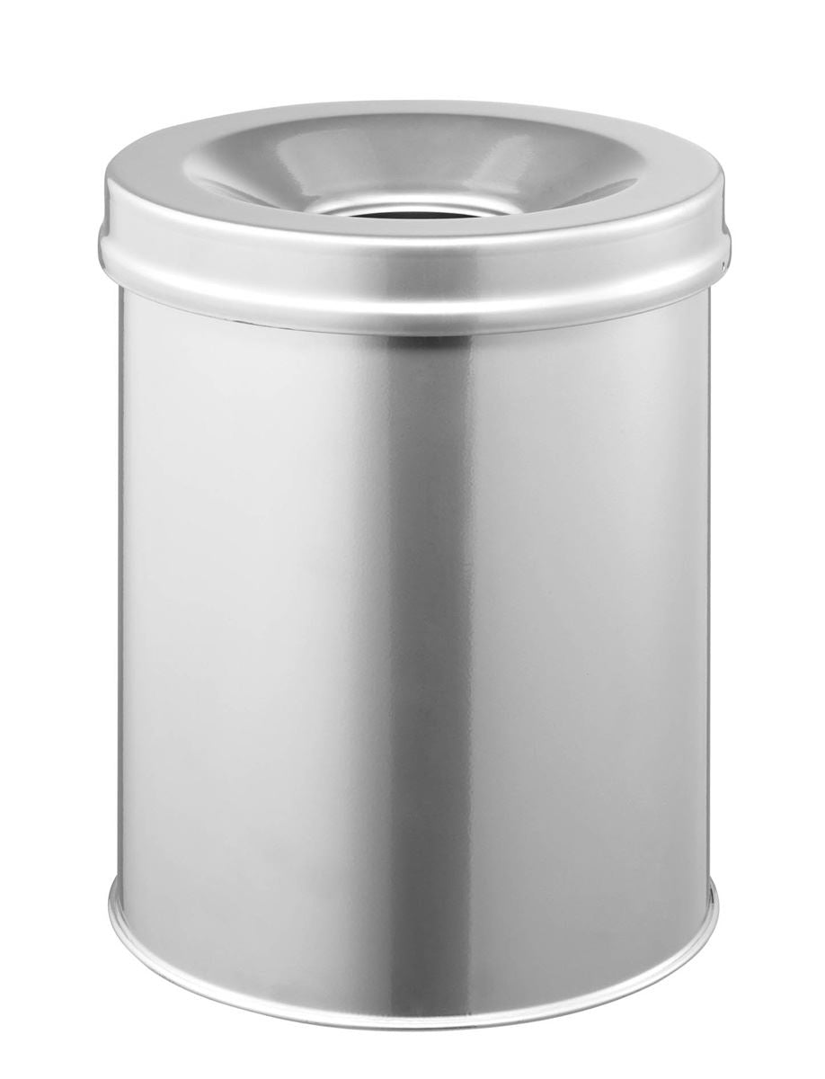 Durable Fire Extinguishing Metal Waste Bin | TUV Certified | 15L | Silver