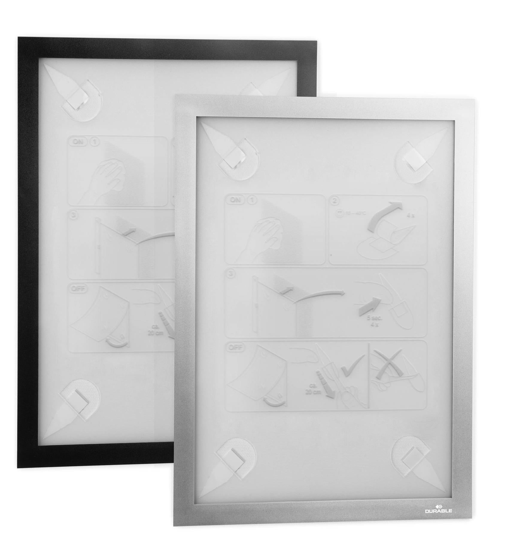 Durable DURAFRAME Wallpaper Self Adhesive Magnetic Signage Frame | A4 Silver