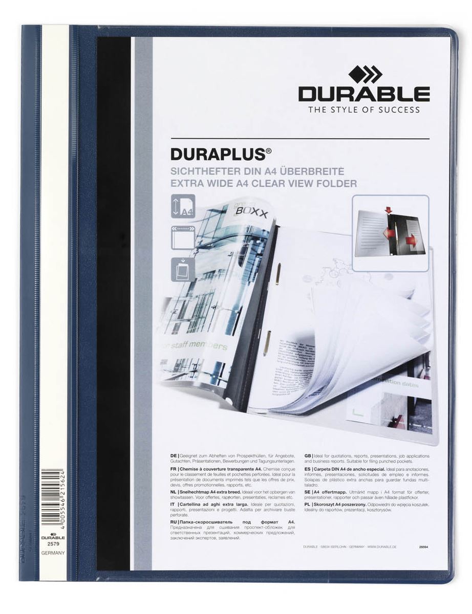 Durable DURAPLUS Project Folder Document Report File | 25 Pack | A4+ Navy Blue