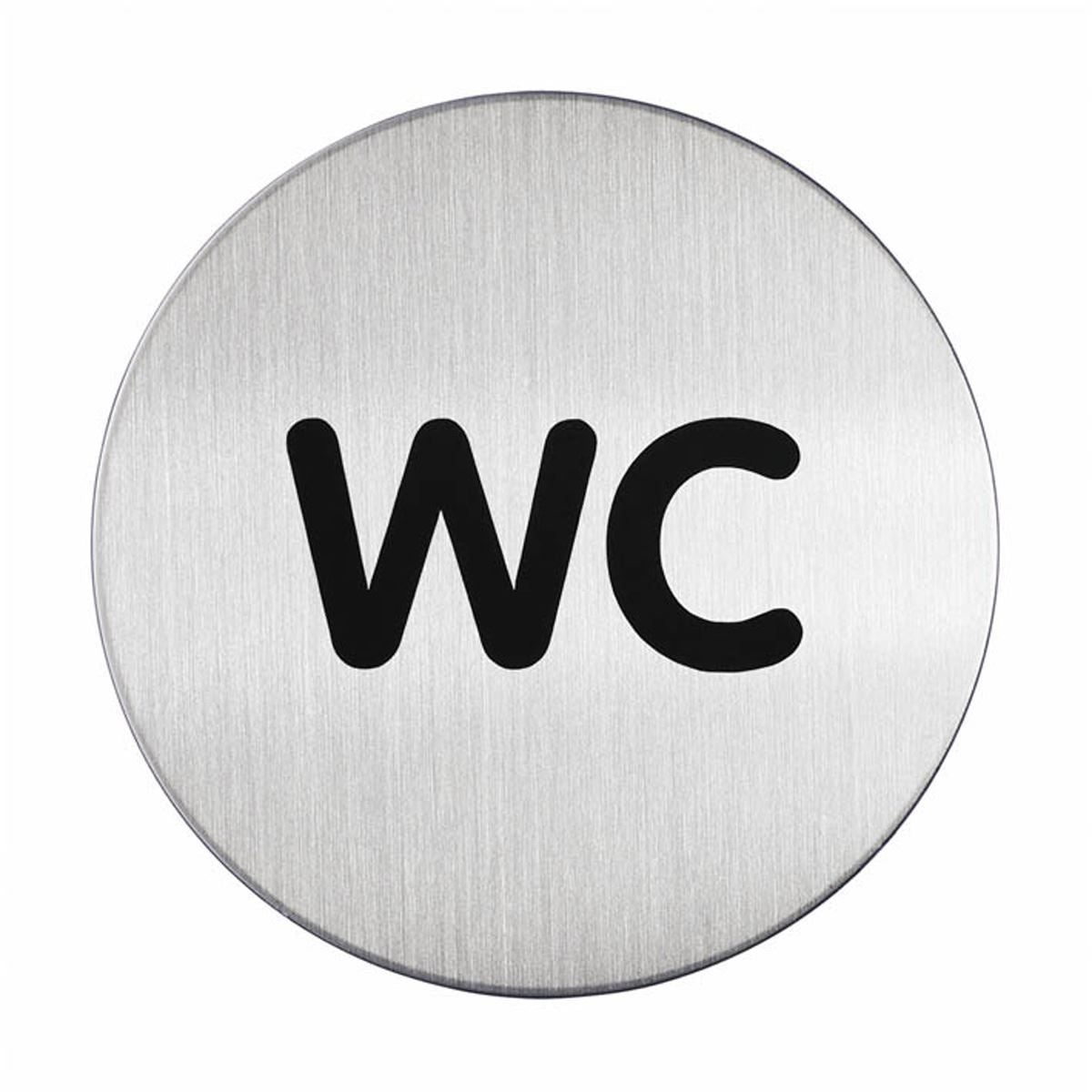 Durable Adhesive WC Symbol Bathroom Toilet Sign | Brushed Stainless Steel | 83mm