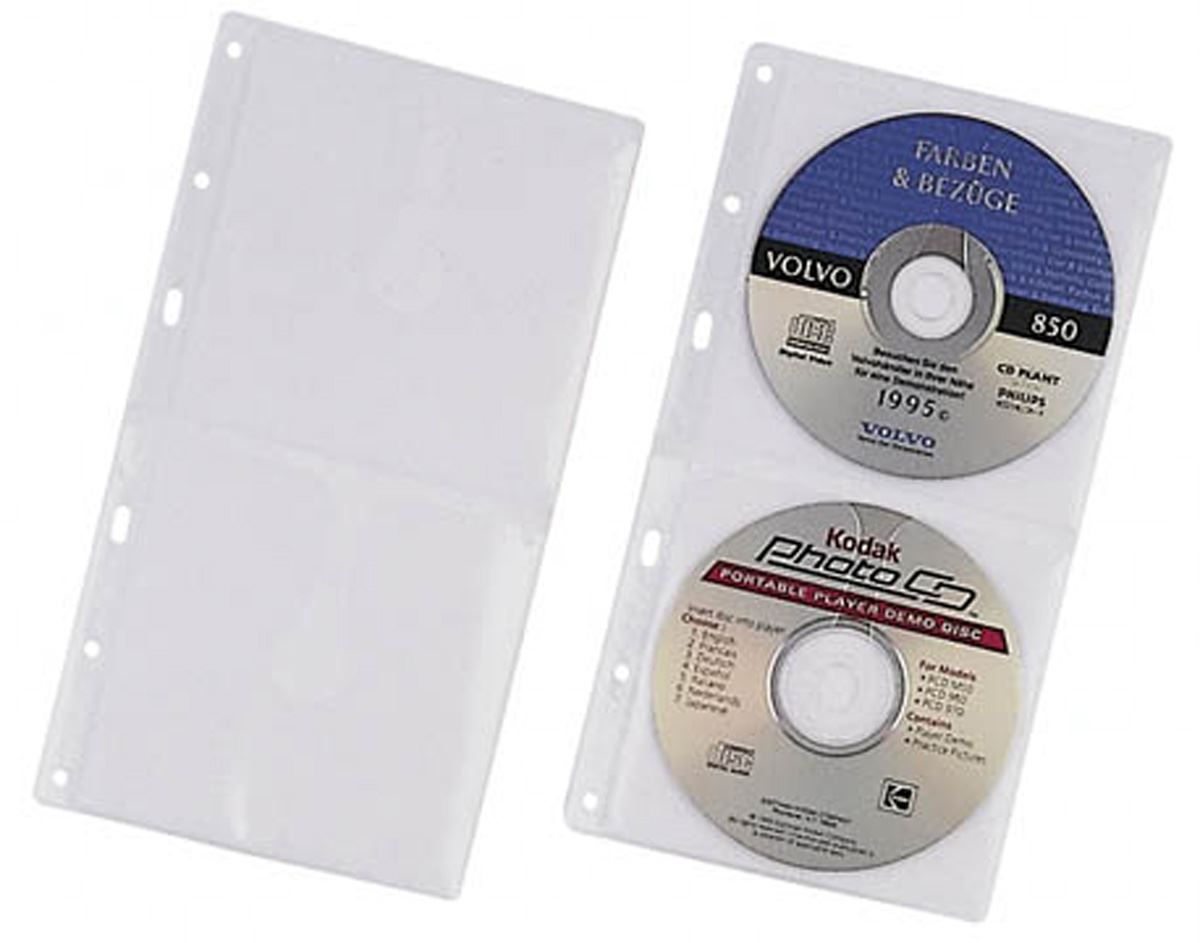 Durable CD/DVD Punched Pocket Wallet Sleeve for 2 Discs | 5 Pack | Clear