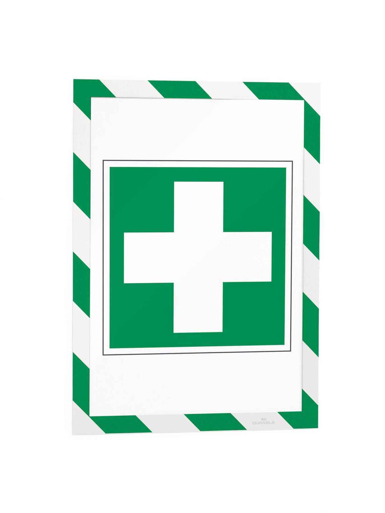 Durable DURAFRAME Magnetic Signage Hazard Frame | 5 Pack | A4 Green & White