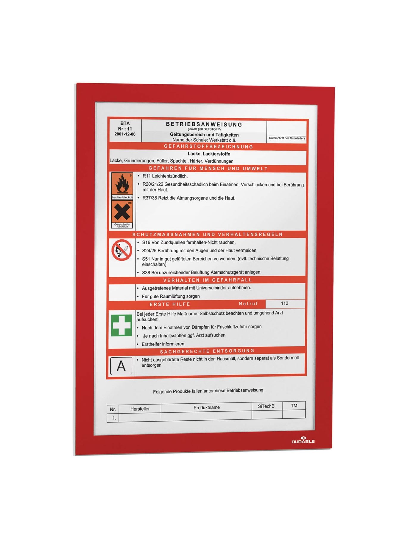 Durable DURAFRAME Self Adhesive Magnetic Signage Frame | 10 Pack | A4 Red