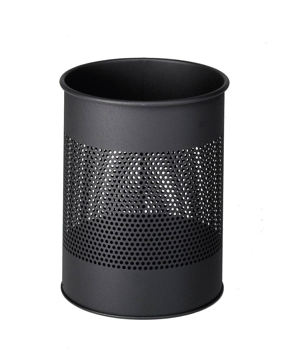 Durable Round Steel Waste Bin | 165mm Perforated Ring | 15L | Charcoal