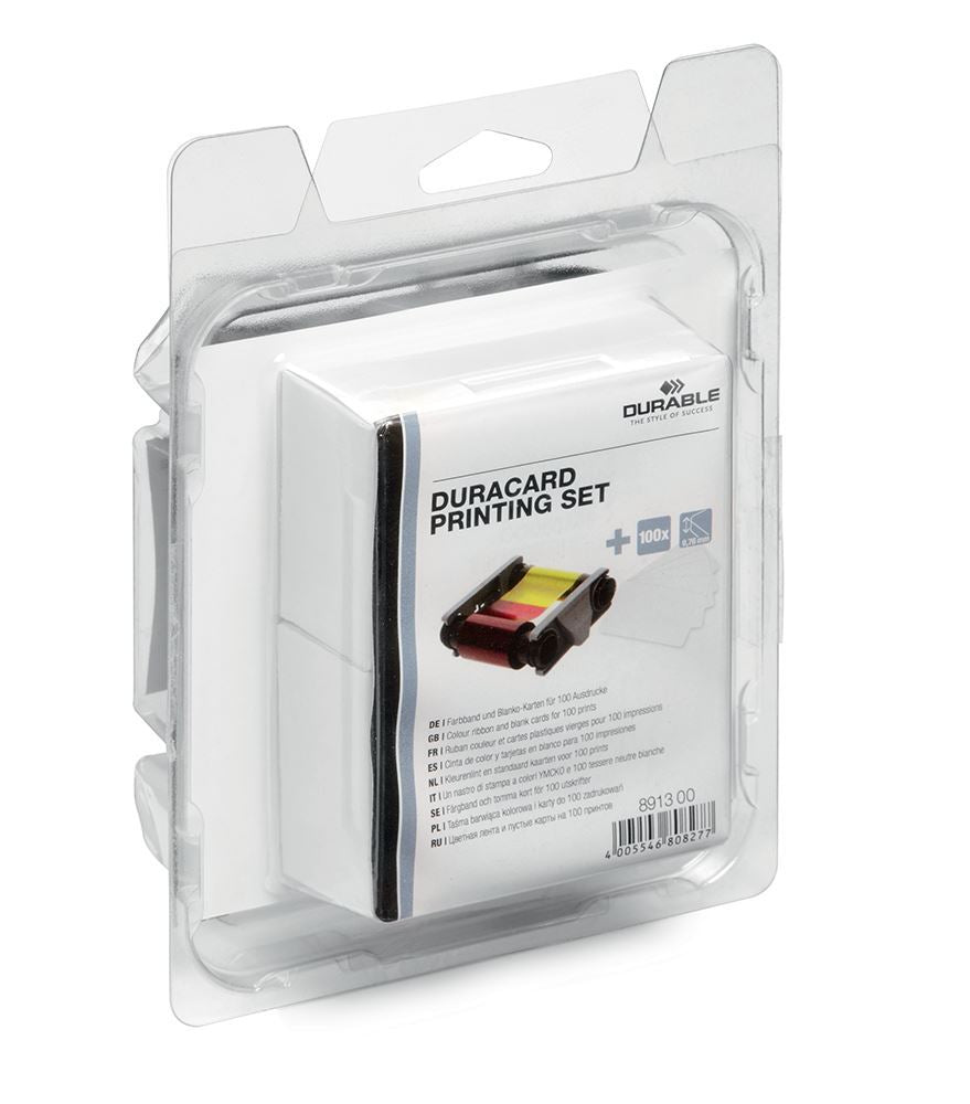 Durable DURACARD ID 300 Badge Printing Kit | YMCKO Colour Ribbon and 100 Cards