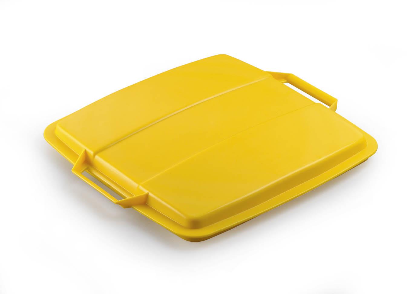 Durable DURABIN Grey Square Recycling Bin + Yellow Lid | Food Safe | 90L