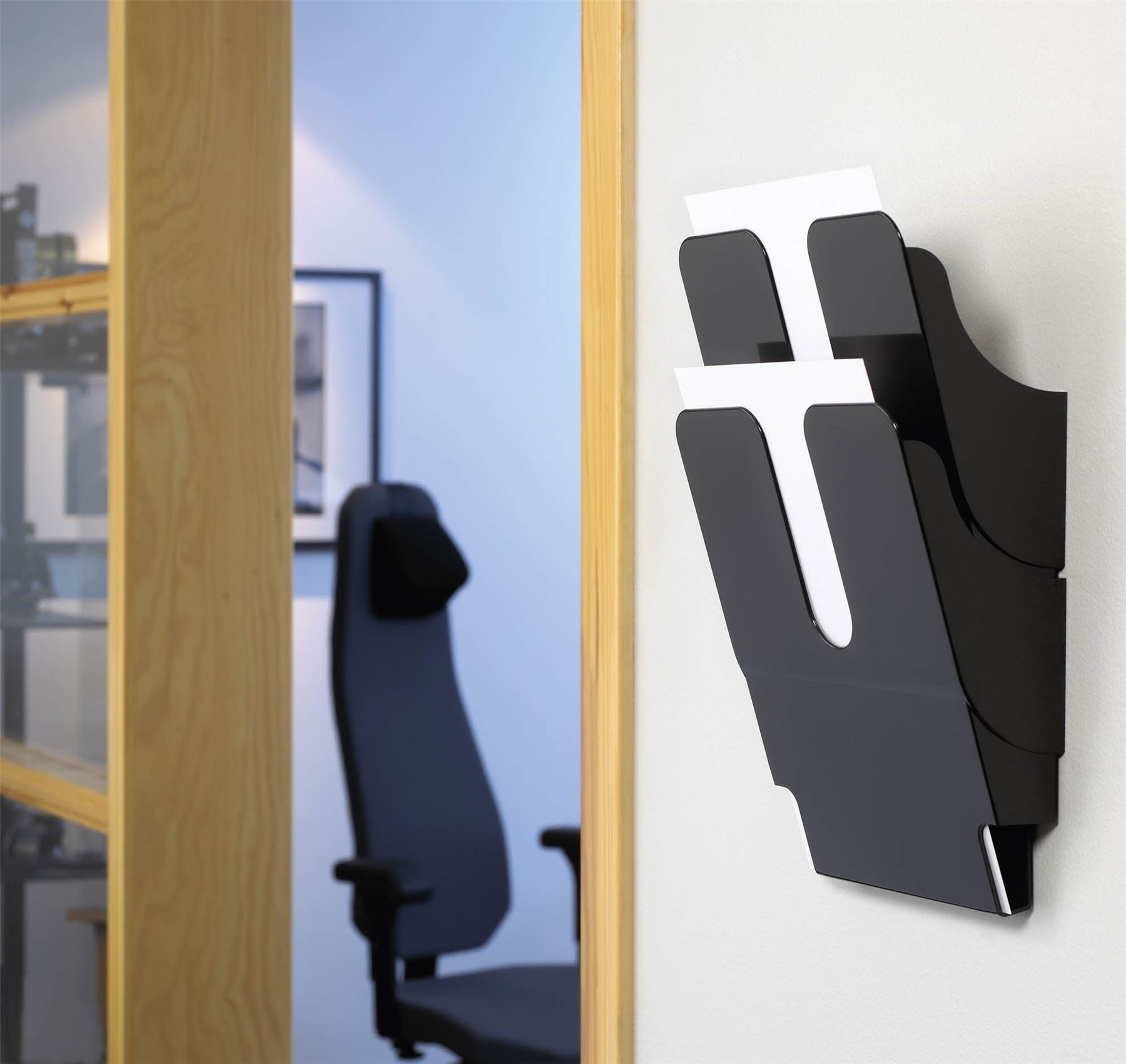Durable FLEXIPLUS 2 Wall Mounted Literature Tray | A4 Portrait Holder | Black