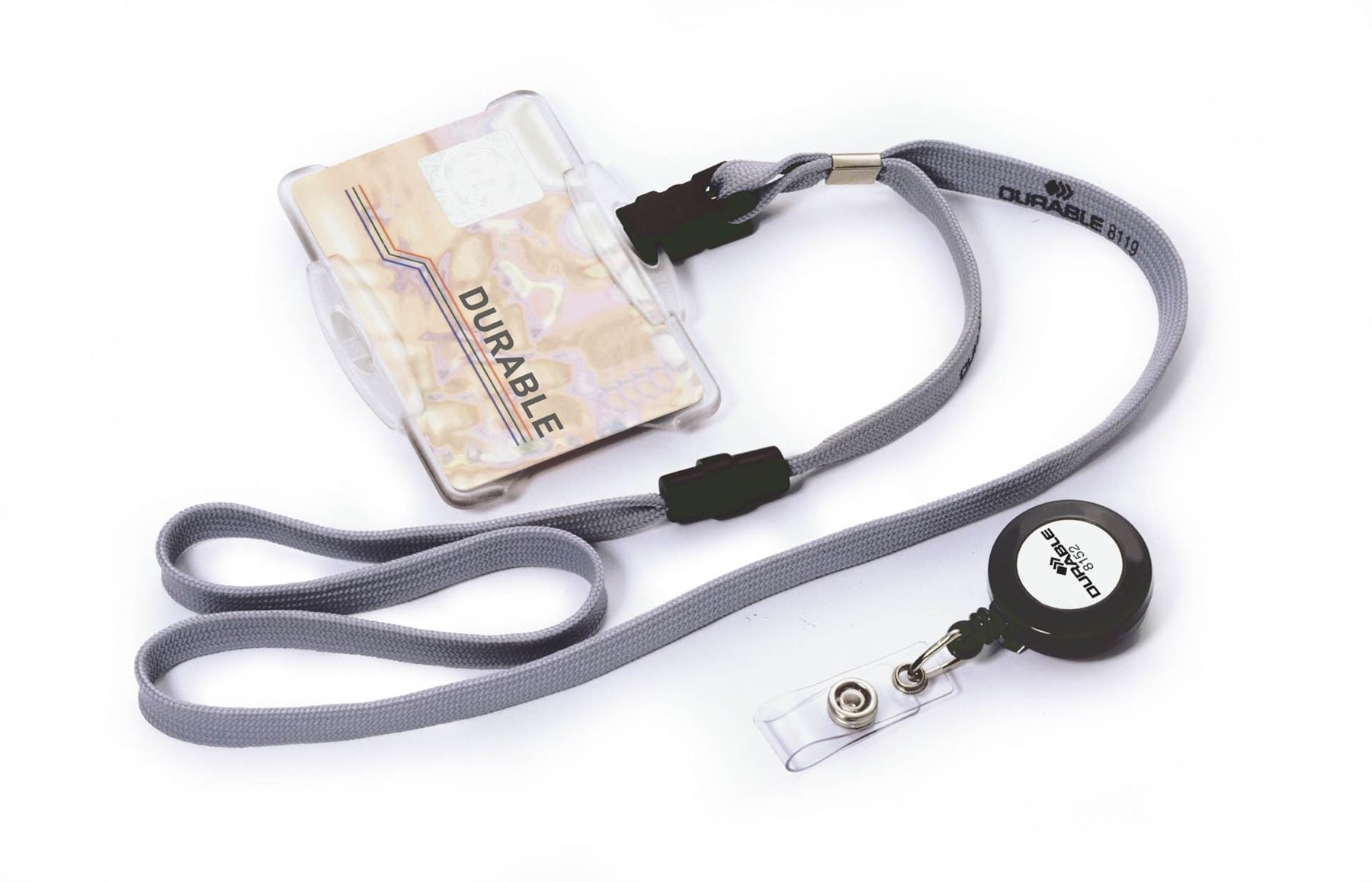 Durable Soft Textile Neck Lanyards with Clip and Safety Release | Grey