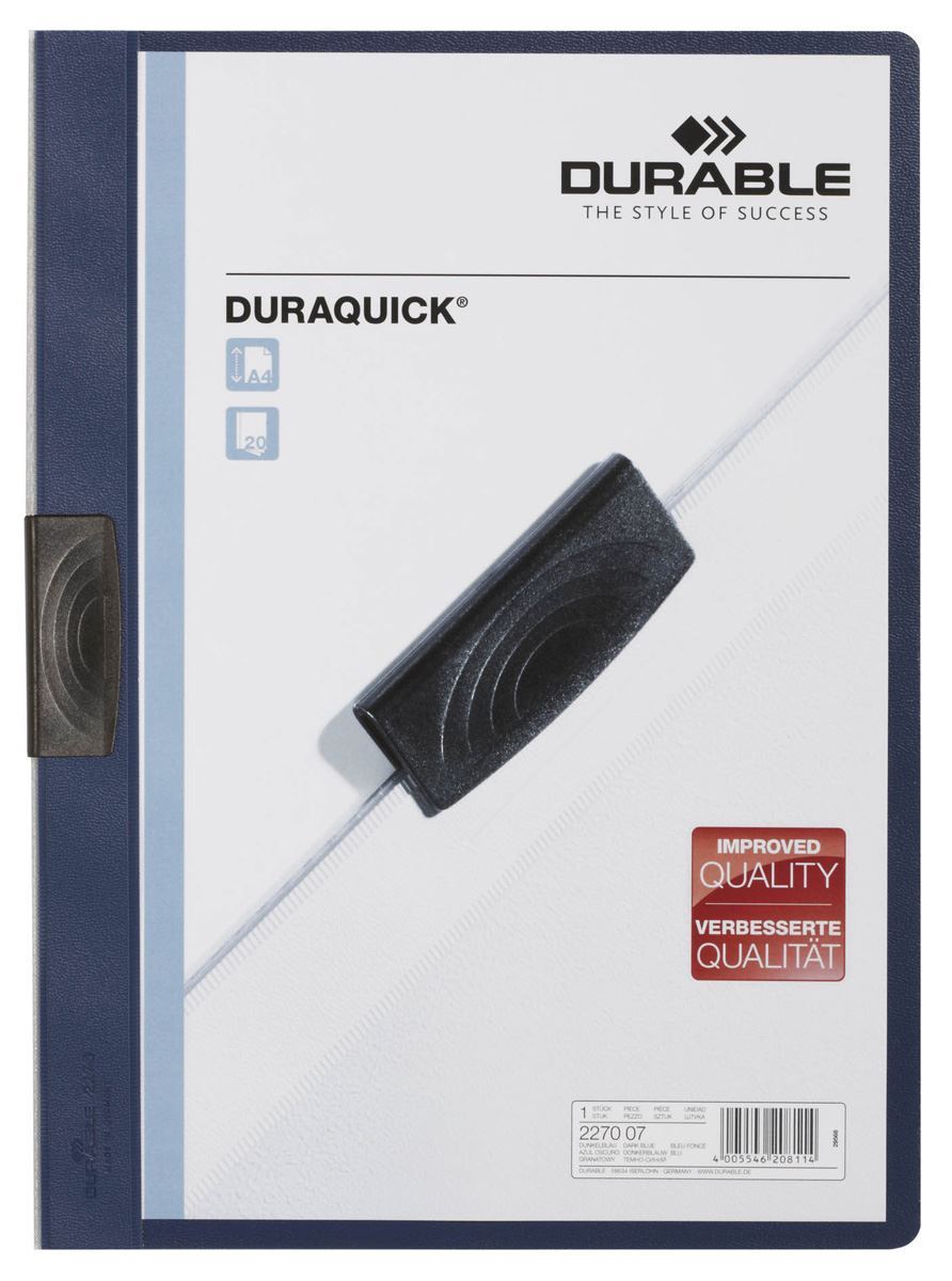 Durable DURAQUICK 20 Sheet Document Clip File Folder | 20 Pack | A4 Dark Blue