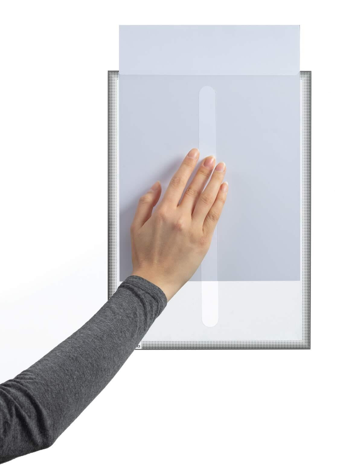 Durable Static Cling UV Resistant Info Pocket Signage for Glass | A4 Grey