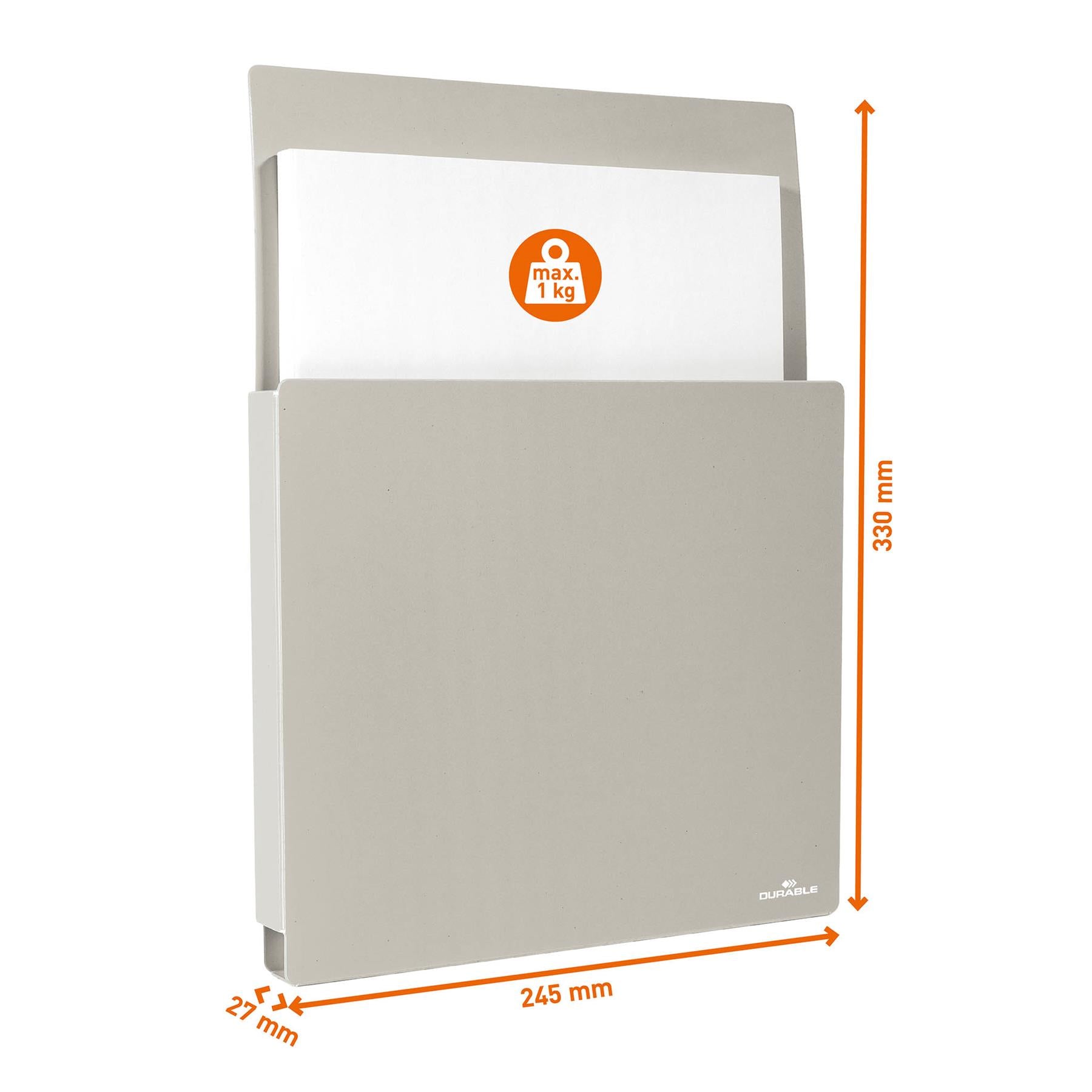 Durable Info Box Magnetic Document File Holder for Metal & Whiteboards | A4 Grey
