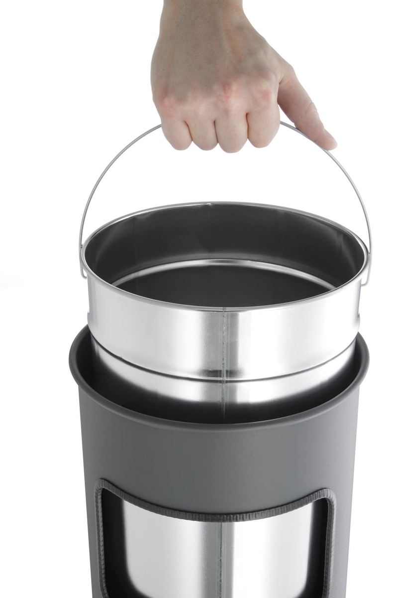 Durable Round Metal Waste Bin with Integrated Sand Ashtray | 17L | Charcoal