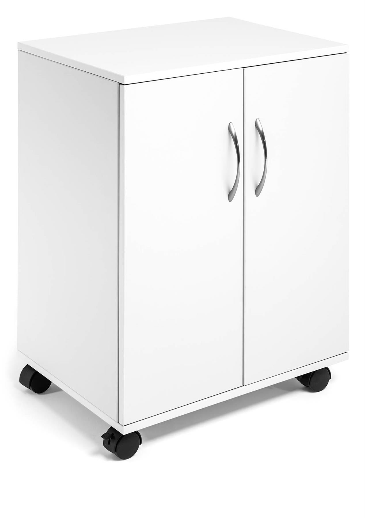 Durable 2 Door Office Filing Storage Trolley on Wheels | 75cm White