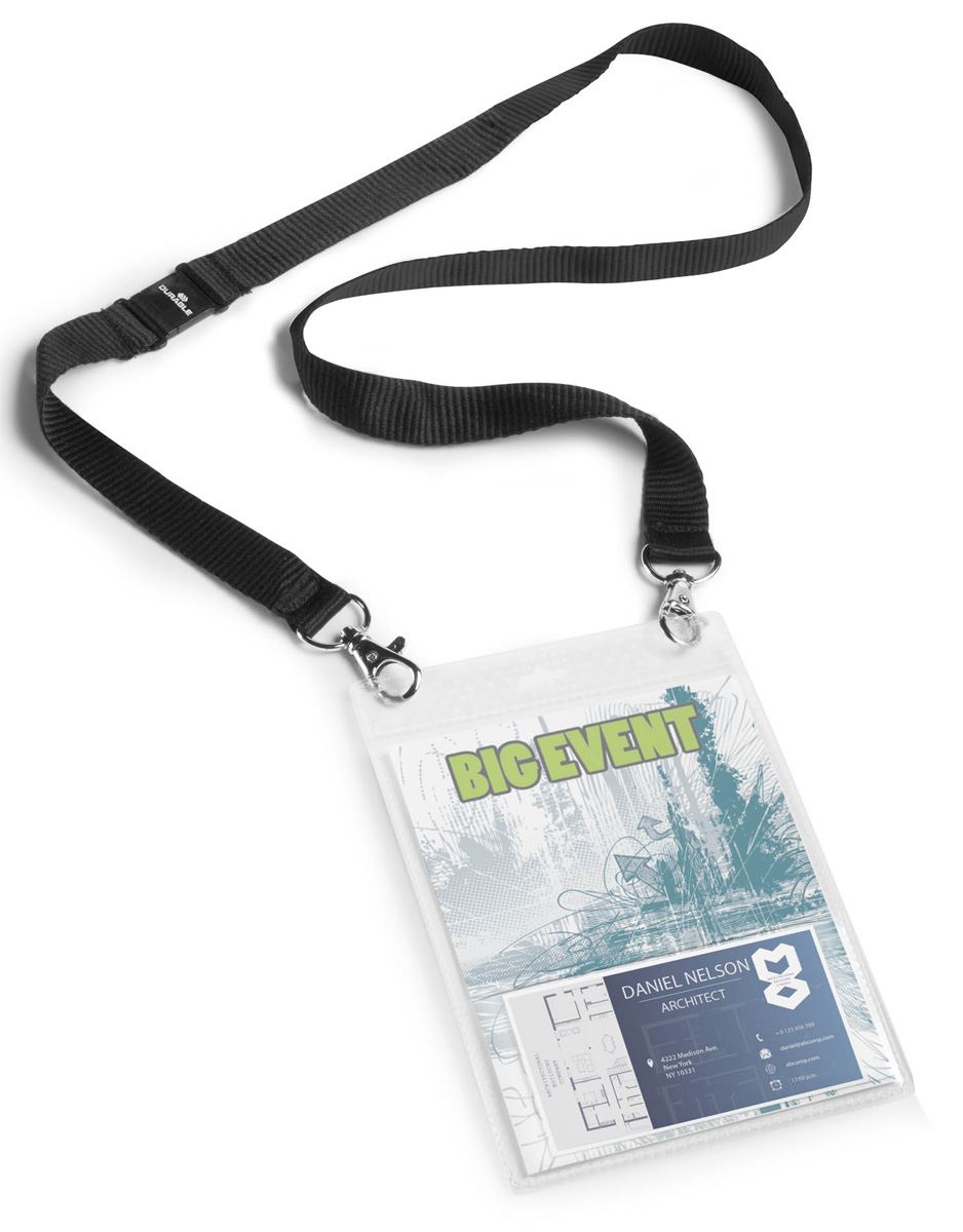 Durable Safety-Release Lanyard Name Badge ID Ticket Holder | 10 Pack | A6 Black