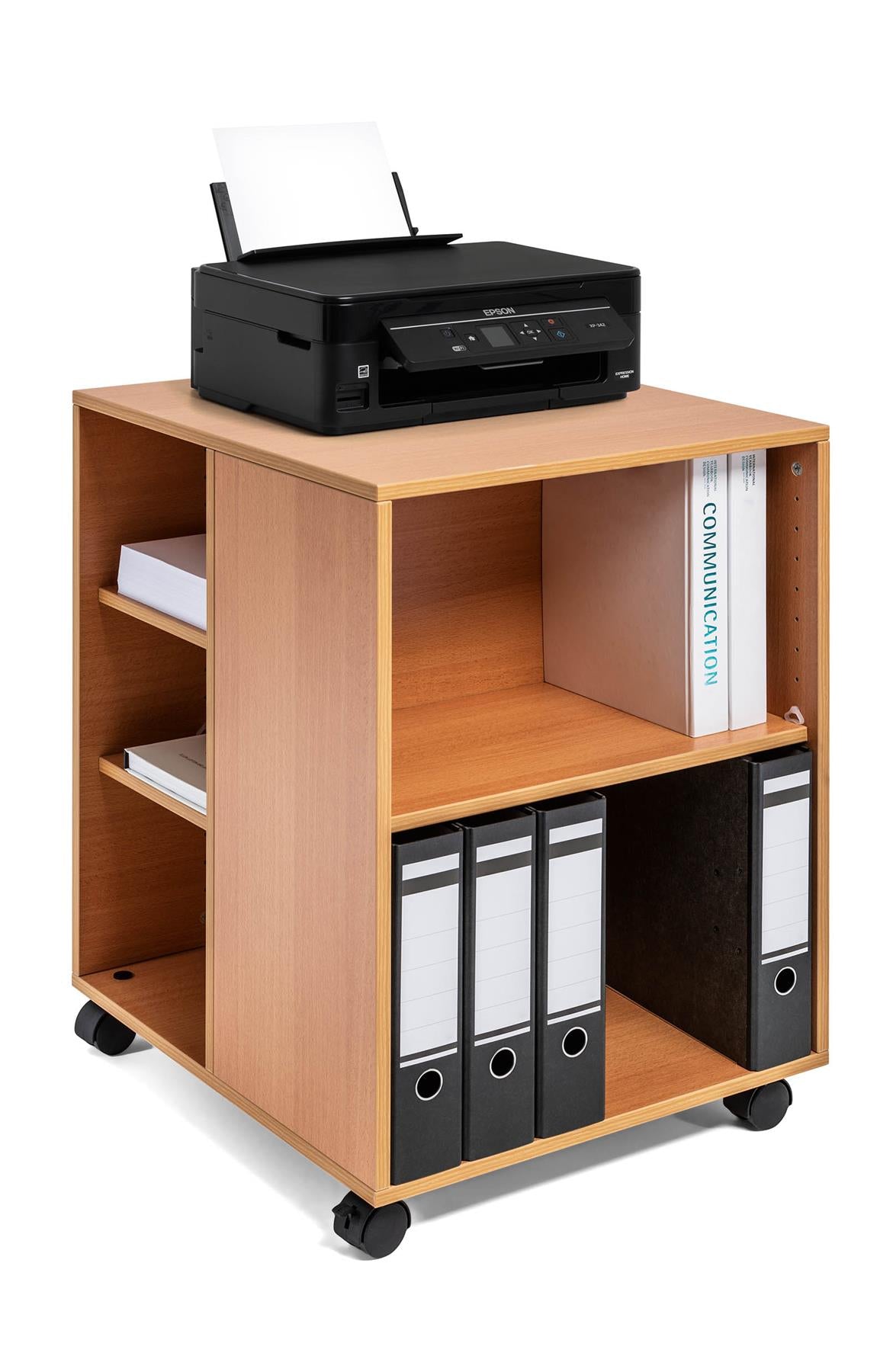 Durable 6 Shelve Office Filing Storage Trolley on Wheels | 75cm Beech