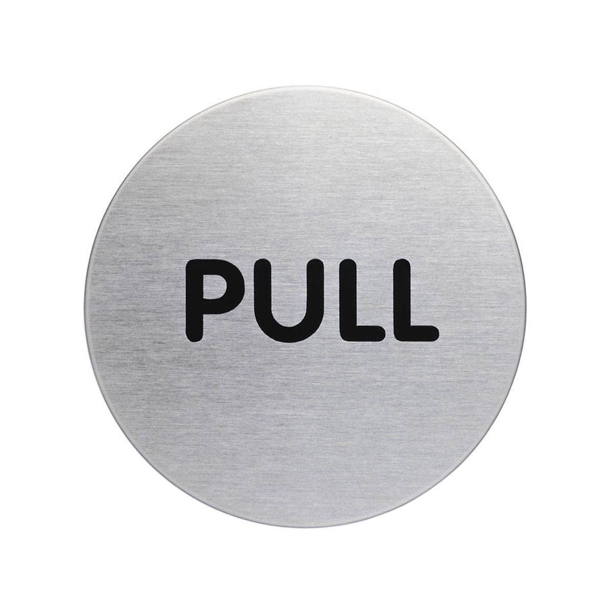 Durable Adhesive Fire Door PULL Sign Symbol | Brushed Stainless Steel | 65mm
