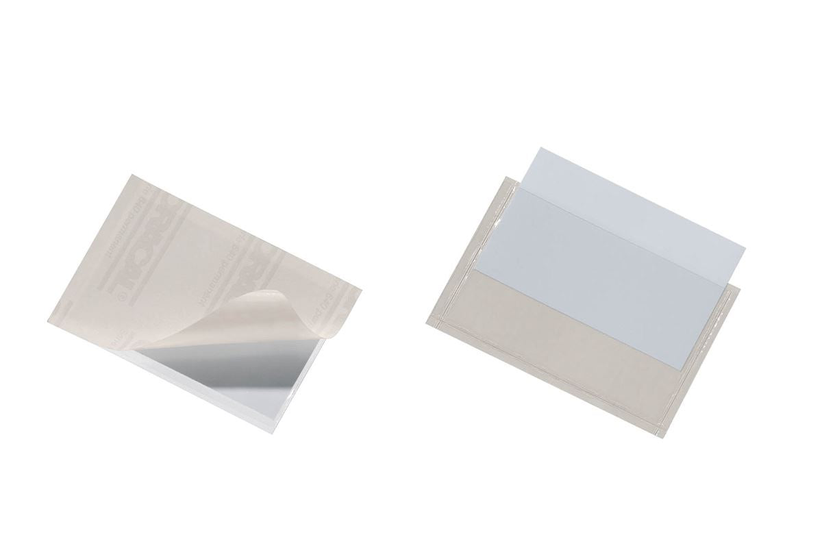 Durable POCKETFIX Self-Adhesive Clear Label Sleeve Pockets | 10 Pk | 90 x 57mm